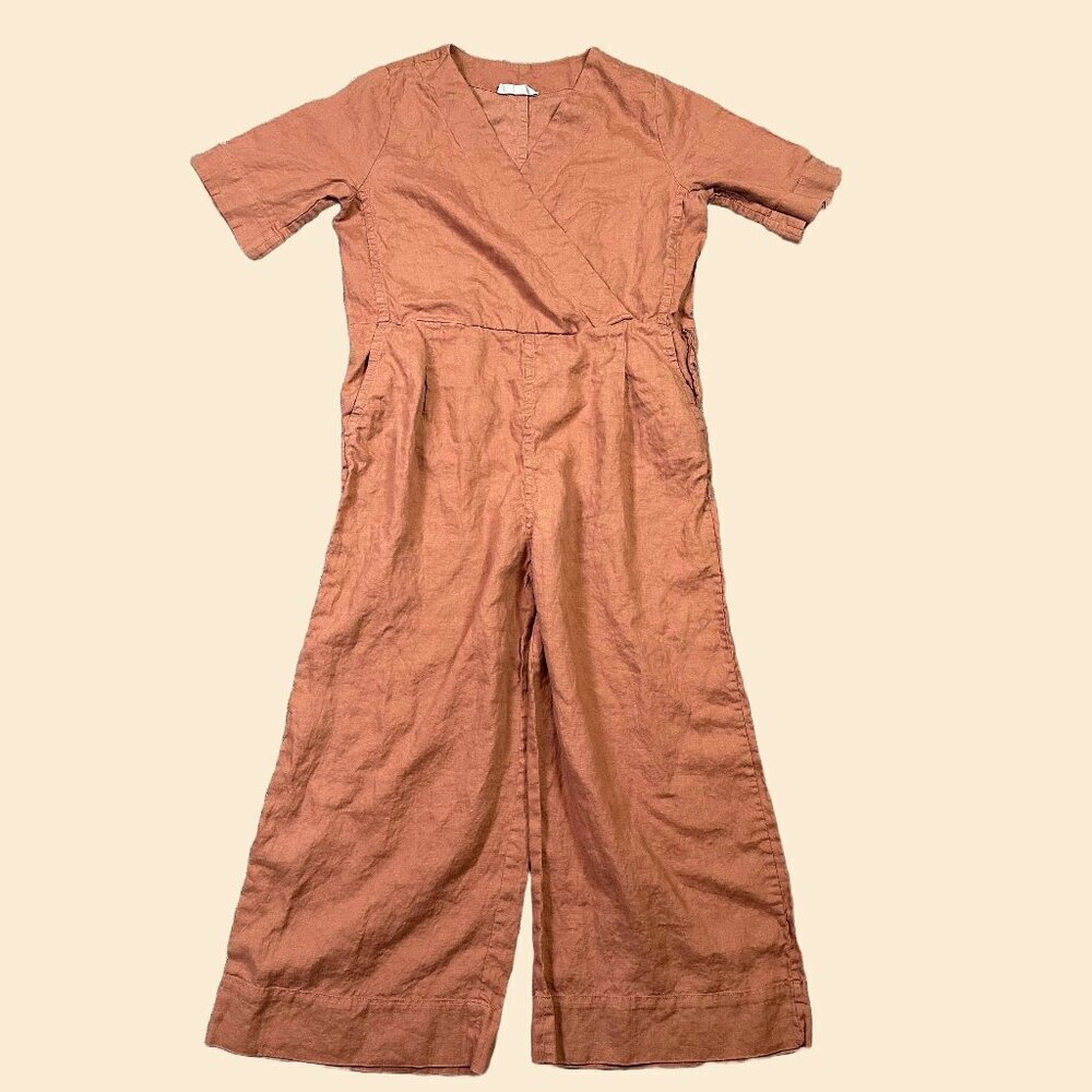 Everlane The Linen Cross-Front Jumpsuit No Belt Burnt Orange Rust Brown Size 4
